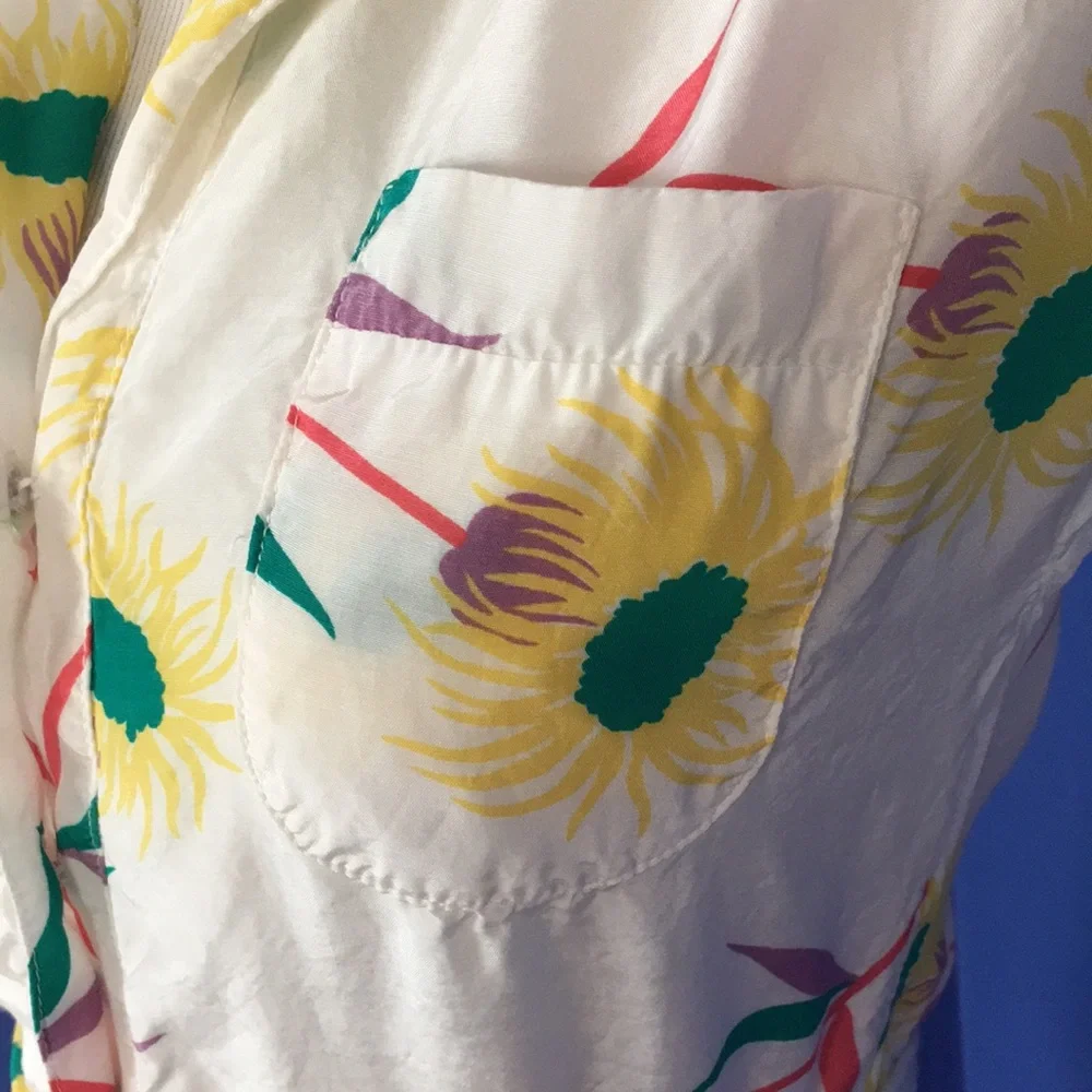 Vintage 70s-80s white floral summer day dress Hawaiian tropical flowers retro - Picture 9 of 14